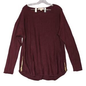 MICHAEL KORS Sweater Sz Large Burgundy Knit Gold Metal‎ Zippers